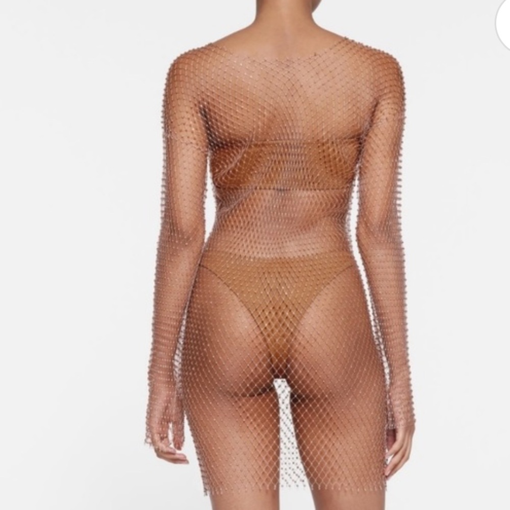 NWT Skims Rhinestone Netted Cover Up Long Sleeve Mini Dress! Size M-XL - Picture 3 of 7